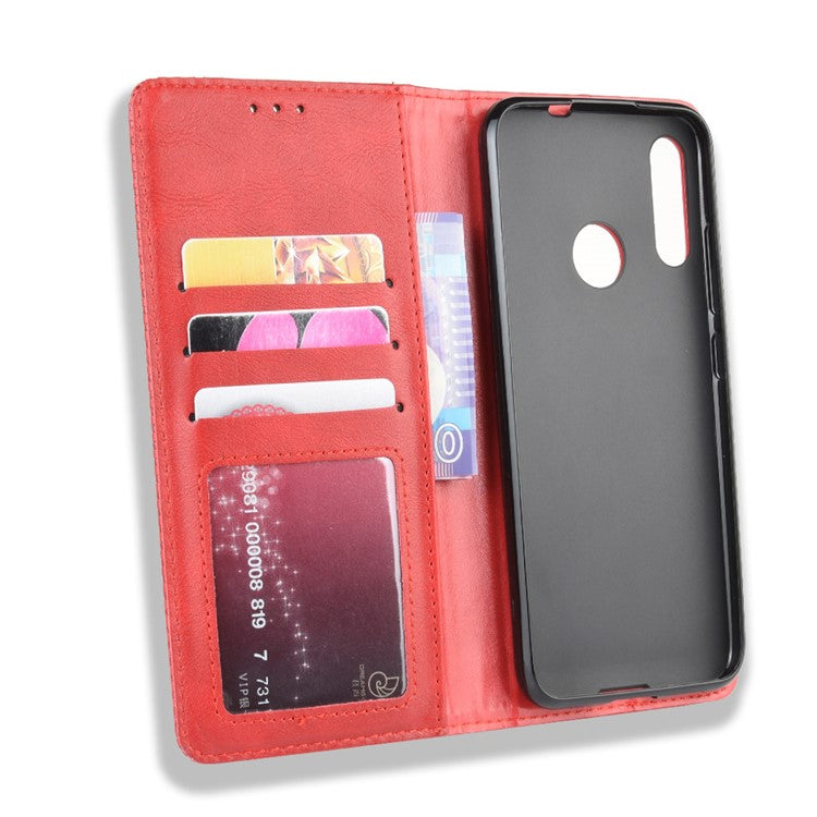 Retro Style Flip Leather Wallet Stand Protective Case for Motorola Moto E6 Plus/E6s (2019)/E6s - Red