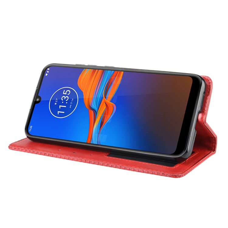 Retro Style Flip Leather Wallet Stand Protective Case for Motorola Moto E6 Plus/E6s (2019)/E6s - Red
