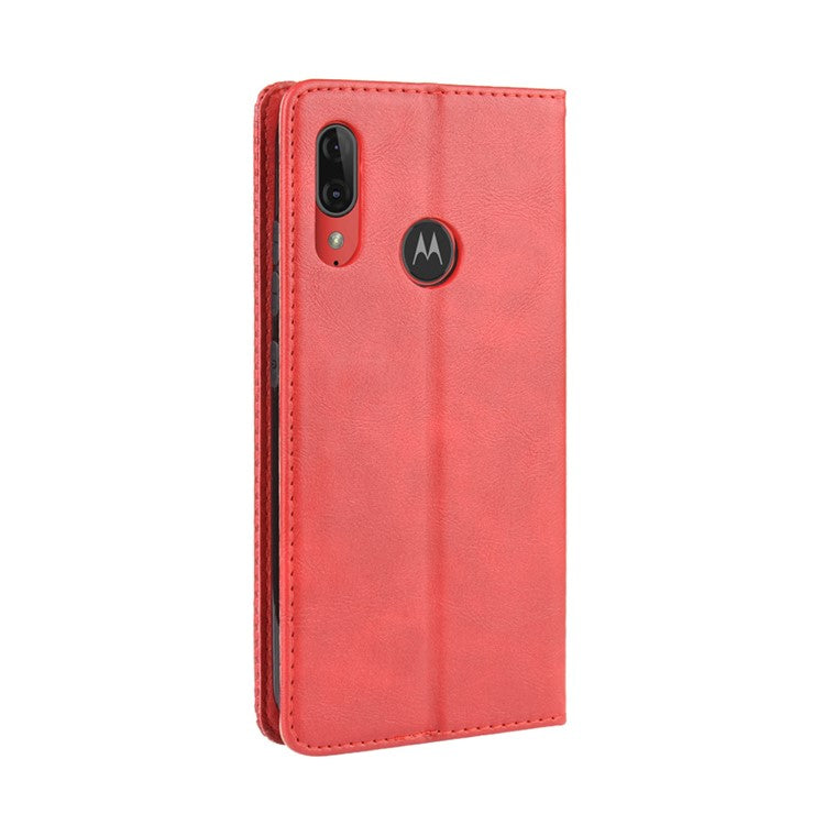 Retro Style Flip Leather Wallet Stand Protective Case for Motorola Moto E6 Plus/E6s (2019)/E6s - Red