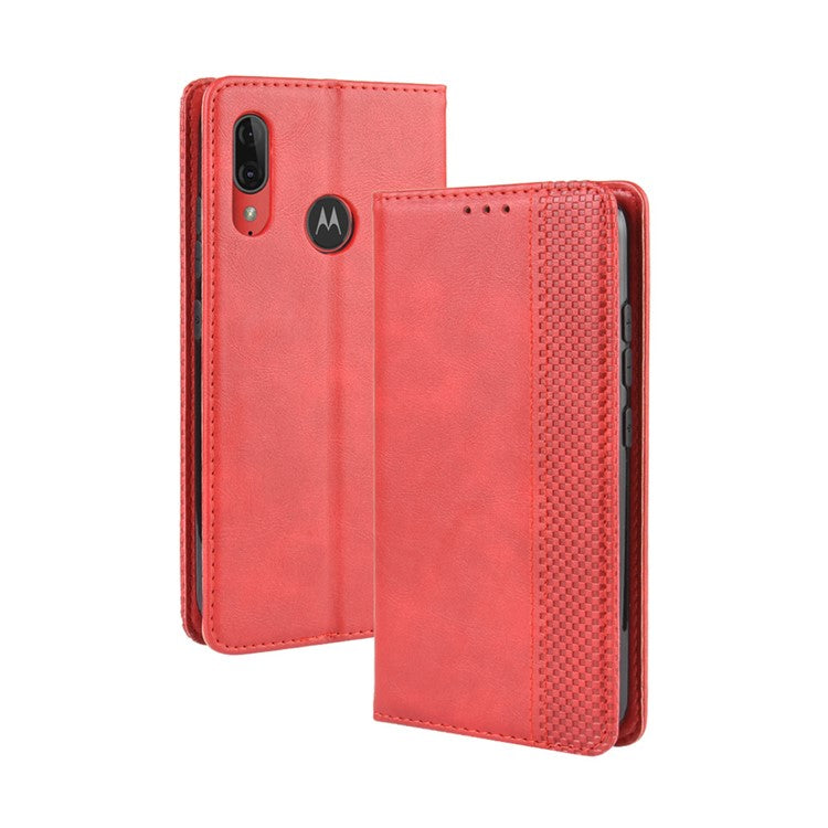 Retro Style Flip Leather Wallet Stand Protective Case for Motorola Moto E6 Plus/E6s (2019)/E6s - Red