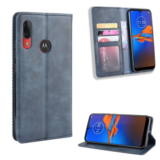 Retro Style Flip Leather Wallet Stand Protective Case for Motorola Moto E6 Plus/E6s (2019)/E6s - Blue