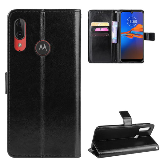 Crazy Horse Skin Leather Wallet Phone Case for Motorola Moto E6 Plus / E6s - Black