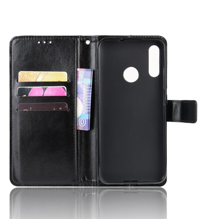 Crazy Horse Skin Leather Wallet Phone Case for Motorola Moto E6 Plus / E6s - Black