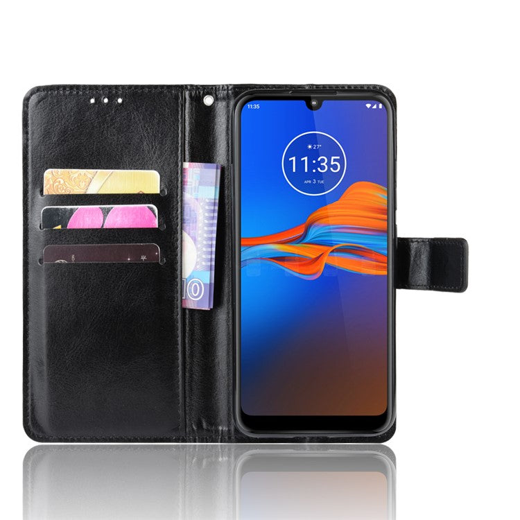 Crazy Horse Skin Leather Wallet Phone Case for Motorola Moto E6 Plus / E6s - Black