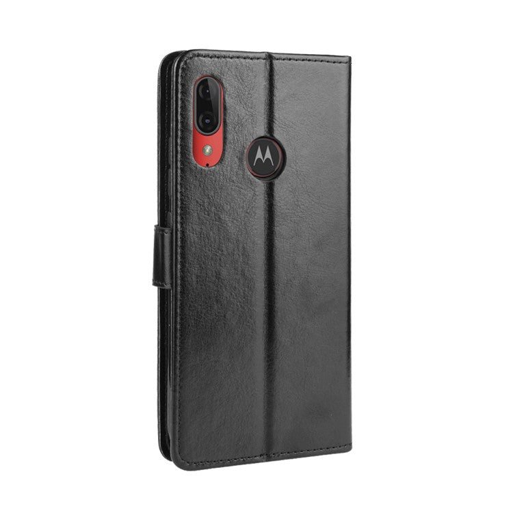 Crazy Horse Skin Leather Wallet Phone Case for Motorola Moto E6 Plus / E6s - Black