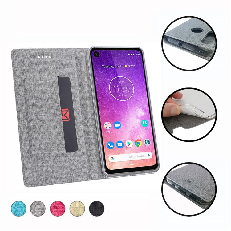For Motorola One Action VILI DMX Cross Style Leather Stand Shell - Grey