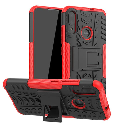 Anti-slip PC + TPU Combo Case with Kickstand for Motorola Moto E6 Plus - Red