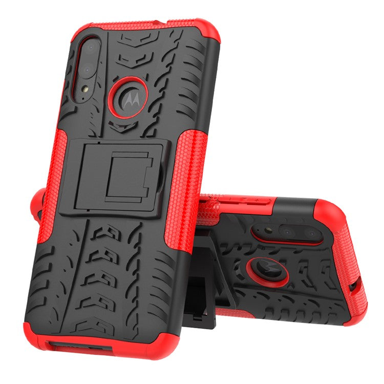 Anti-slip PC + TPU Combo Case with Kickstand for Motorola Moto E6 Plus - Red