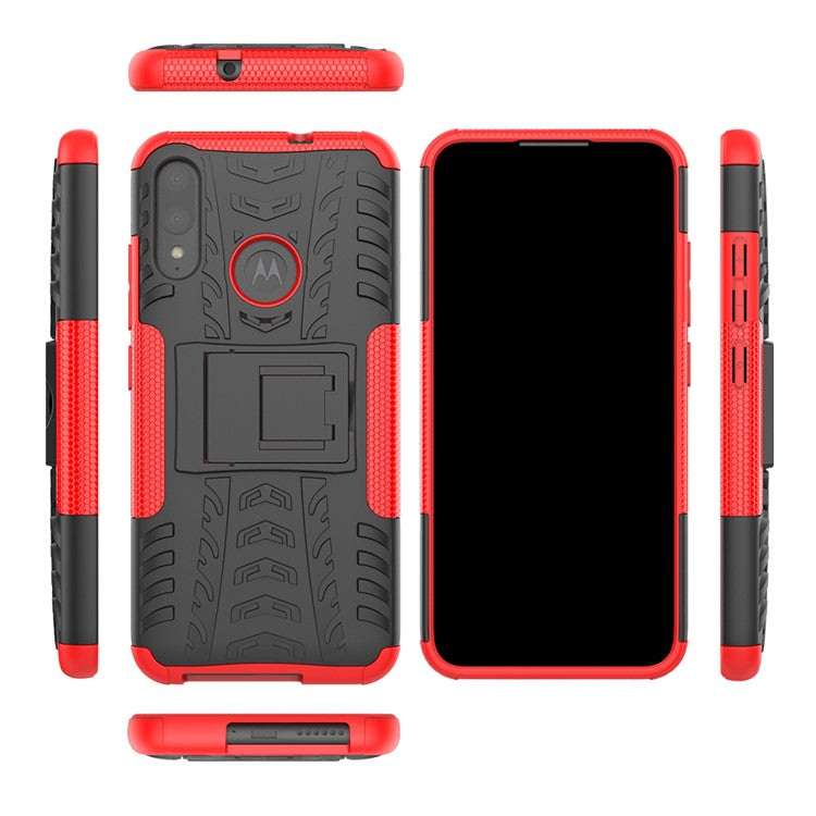Anti-slip PC + TPU Combo Case with Kickstand for Motorola Moto E6 Plus - Red