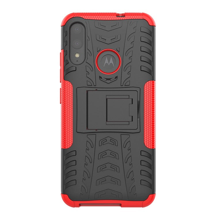 Anti-slip PC + TPU Combo Case with Kickstand for Motorola Moto E6 Plus - Red