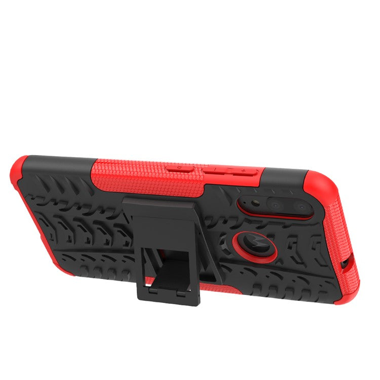 Anti-slip PC + TPU Combo Case with Kickstand for Motorola Moto E6 Plus - Red