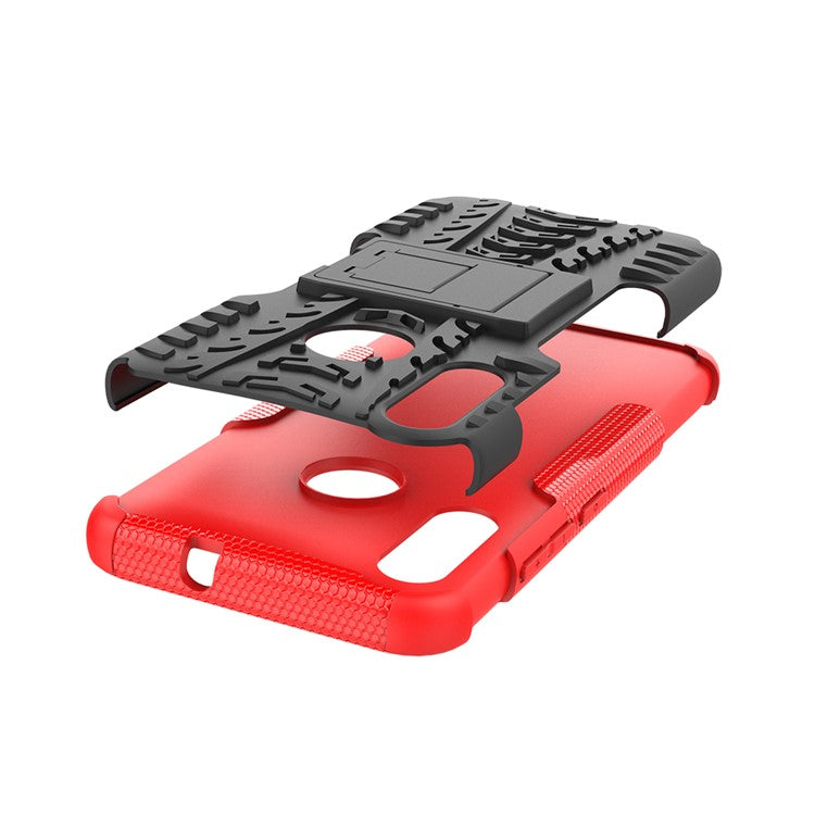 Anti-slip PC + TPU Combo Case with Kickstand for Motorola Moto E6 Plus - Red