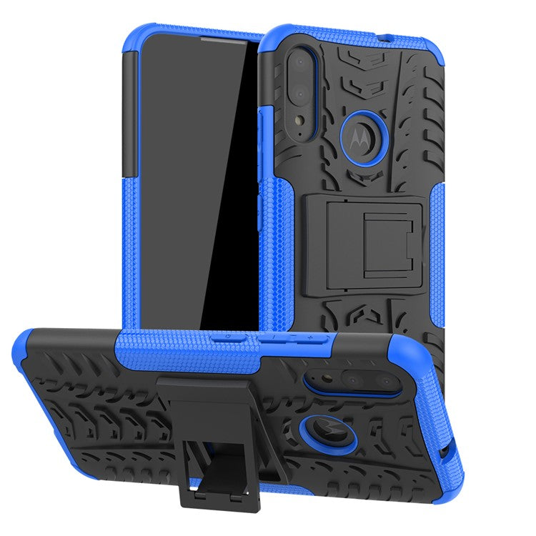 Anti-slip PC + TPU Combo Case with Kickstand for Motorola Moto E6 Plus - Blue