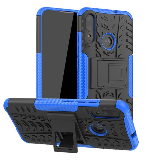 Anti-slip PC + TPU Combo Case with Kickstand for Motorola Moto E6 Plus - Blue
