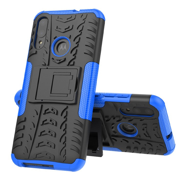 Anti-slip PC + TPU Combo Case with Kickstand for Motorola Moto E6 Plus - Blue