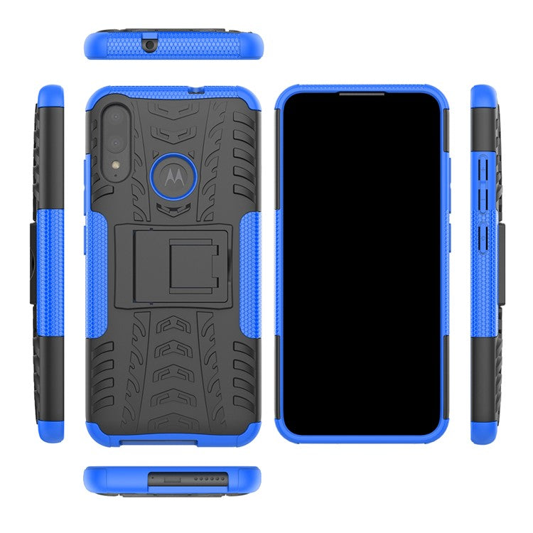 Anti-slip PC + TPU Combo Case with Kickstand for Motorola Moto E6 Plus - Blue
