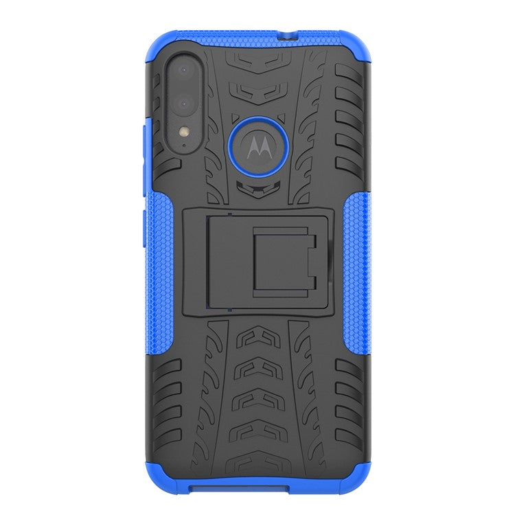 Anti-slip PC + TPU Combo Case with Kickstand for Motorola Moto E6 Plus - Blue