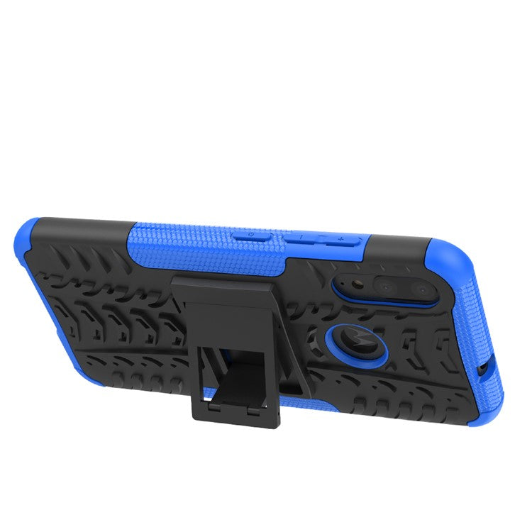 Anti-slip PC + TPU Combo Case with Kickstand for Motorola Moto E6 Plus - Blue