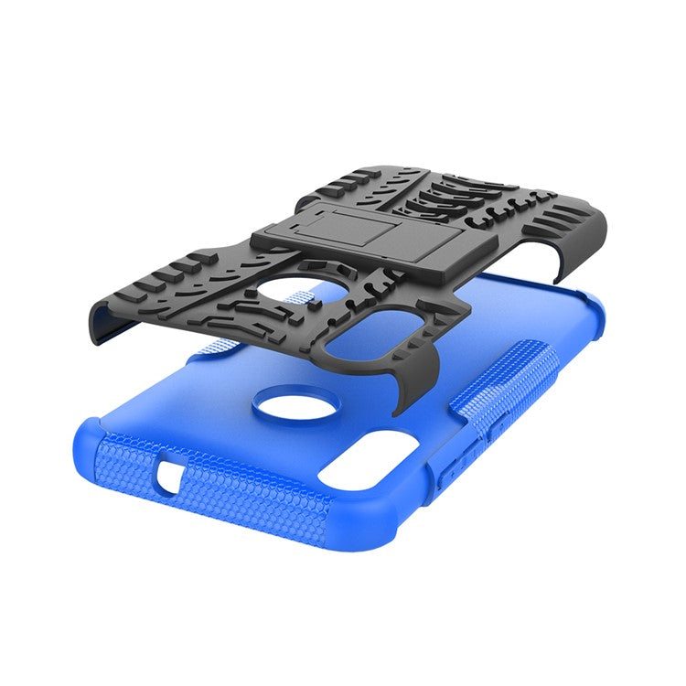 Anti-slip PC + TPU Combo Case with Kickstand for Motorola Moto E6 Plus - Blue