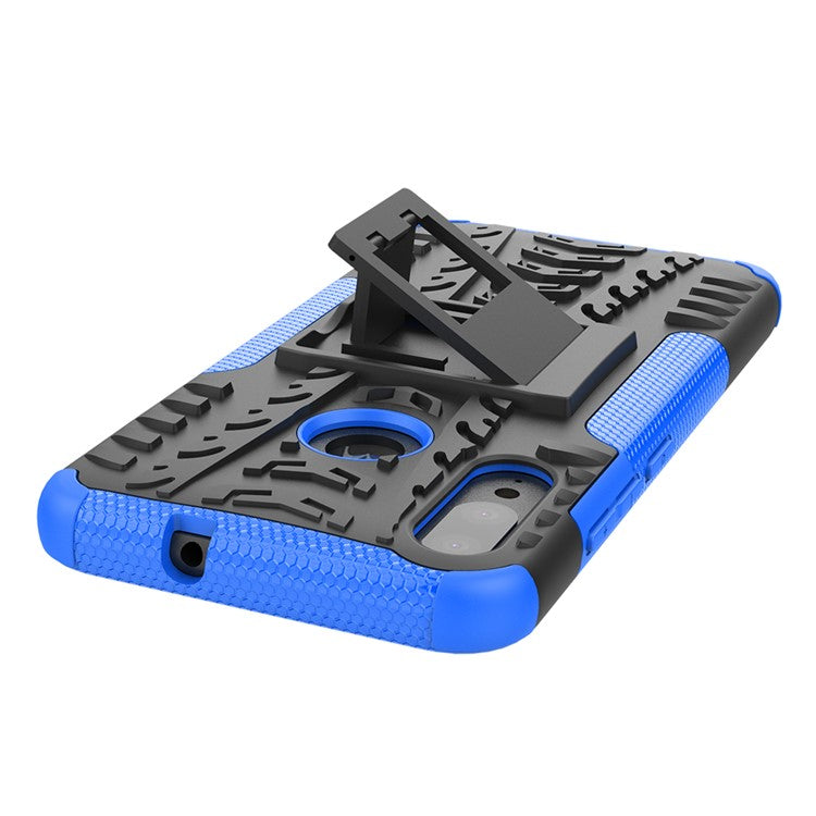 Anti-slip PC + TPU Combo Case with Kickstand for Motorola Moto E6 Plus - Blue