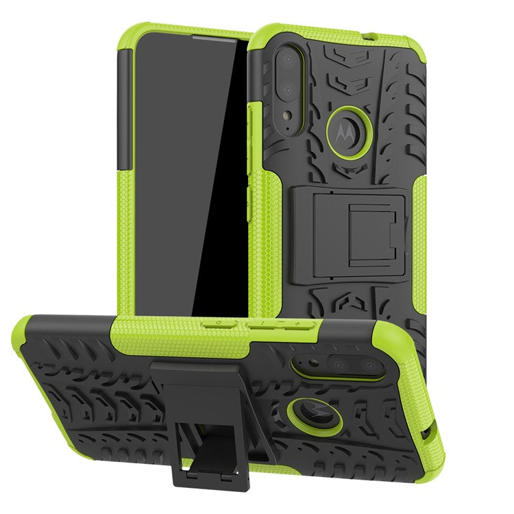 Anti-slip PC + TPU Combo Case with Kickstand for Motorola Moto E6 Plus - Green
