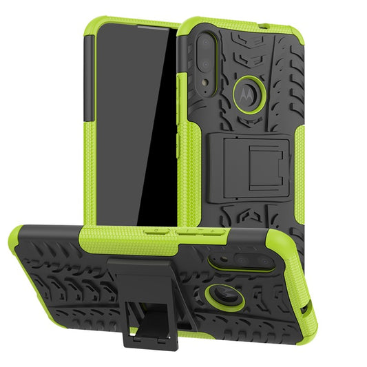 Anti-slip PC + TPU Combo Case with Kickstand for Motorola Moto E6 Plus - Green