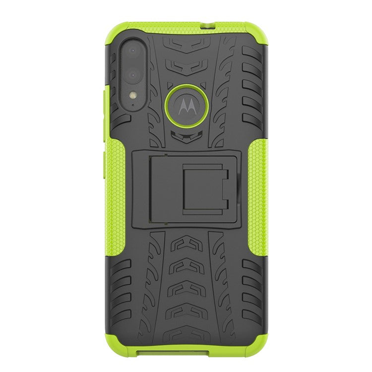 Anti-slip PC + TPU Combo Case with Kickstand for Motorola Moto E6 Plus - Green