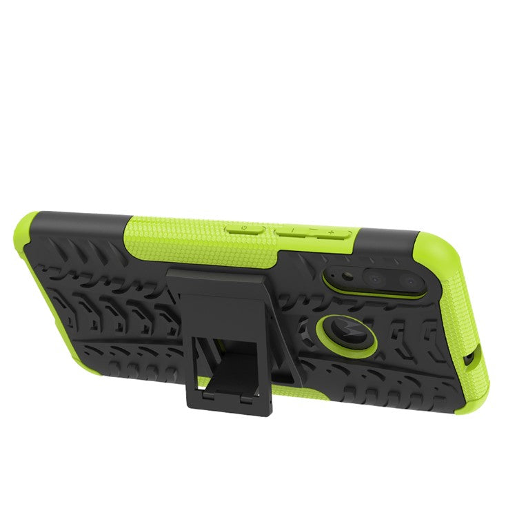 Anti-slip PC + TPU Combo Case with Kickstand for Motorola Moto E6 Plus - Green