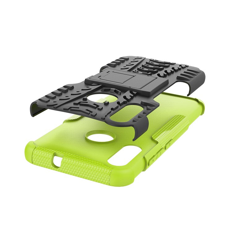 Anti-slip PC + TPU Combo Case with Kickstand for Motorola Moto E6 Plus - Green