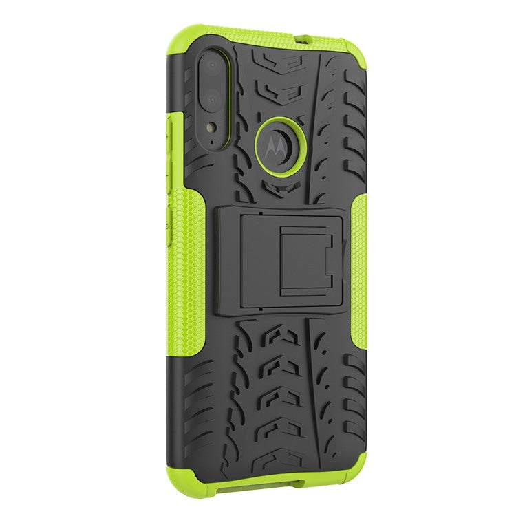 Anti-slip PC + TPU Combo Case with Kickstand for Motorola Moto E6 Plus - Green