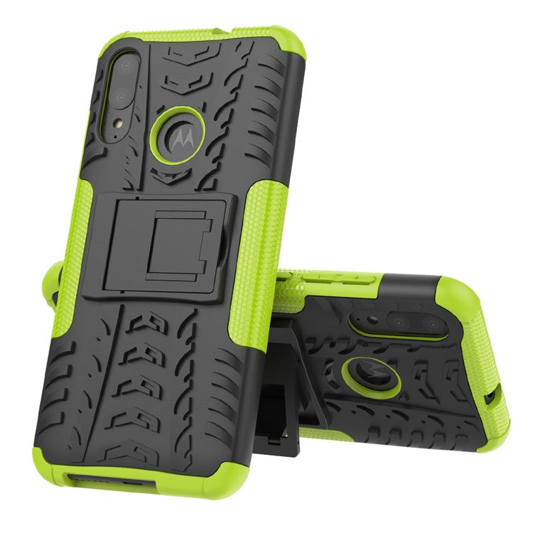 Anti-slip PC + TPU Combo Case with Kickstand for Motorola Moto E6 Plus - Green