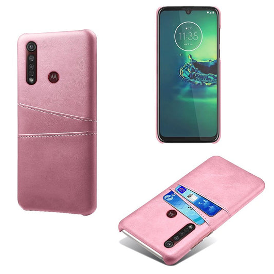 KSQ Double Card Slots PU Leather Coated Hard PC Case for Motorola Moto G8 Plus - Rose Gold