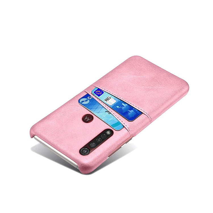 KSQ Double Card Slots PU Leather Coated Hard PC Case for Motorola Moto G8 Plus - Rose Gold