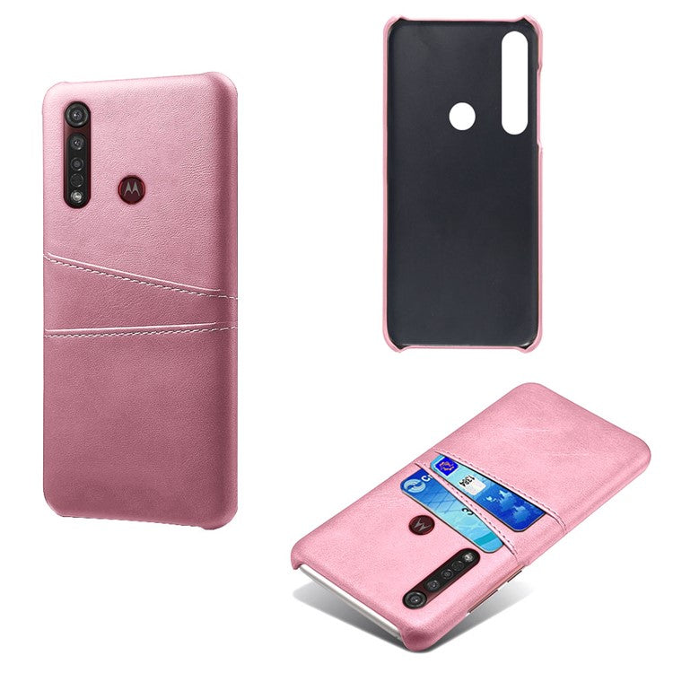 KSQ Double Card Slots PU Leather Coated Hard PC Case for Motorola Moto G8 Plus - Rose Gold