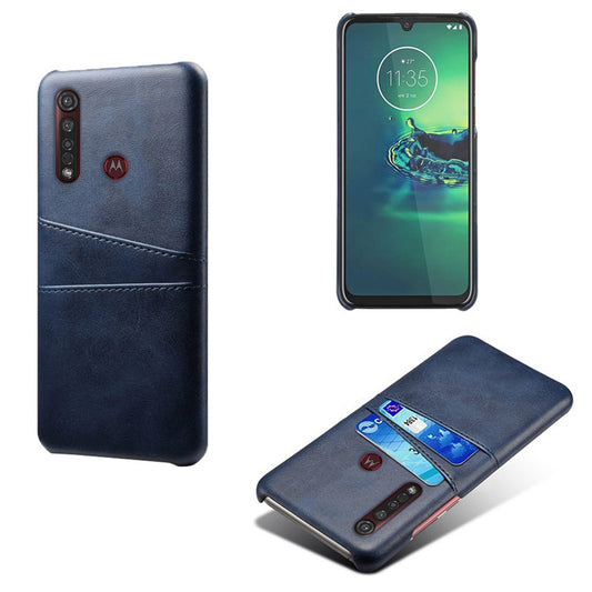 KSQ Double Card Slots PU Leather Coated Hard PC Case for Motorola Moto G8 Plus - Blue