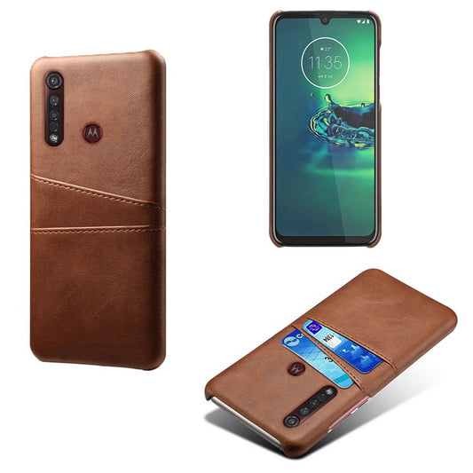 KSQ Double Card Slots PU Leather Coated Hard PC Case for Motorola Moto G8 Plus - Brown