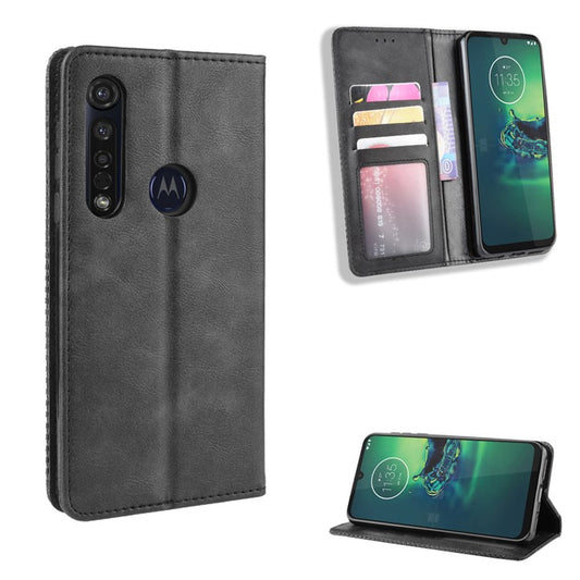Vintage Style Stand Leather Wallet Stand Case for Motorola Moto G8 Plus - Black