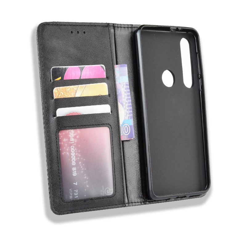 Vintage Style Stand Leather Wallet Stand Case for Motorola Moto G8 Plus - Black