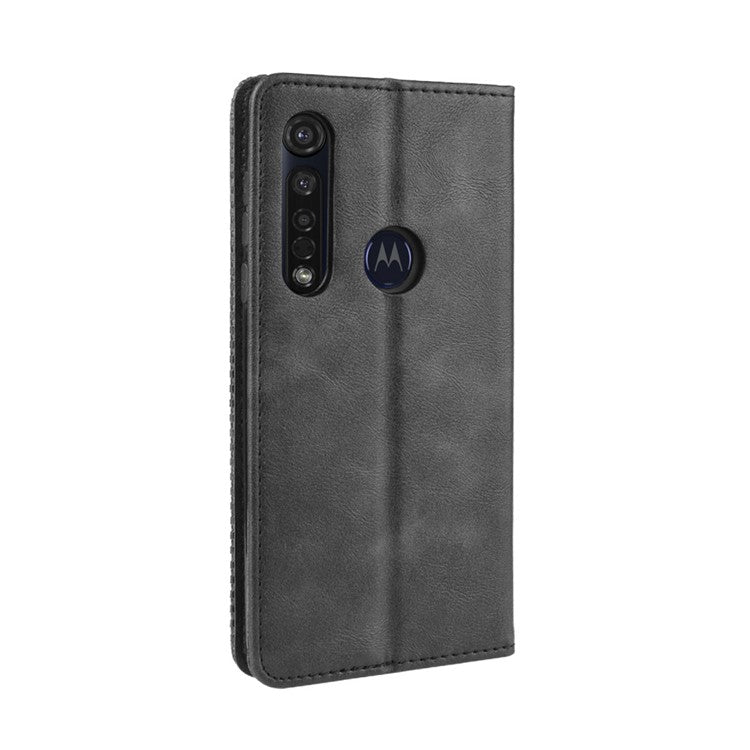 Vintage Style Stand Leather Wallet Stand Case for Motorola Moto G8 Plus - Black