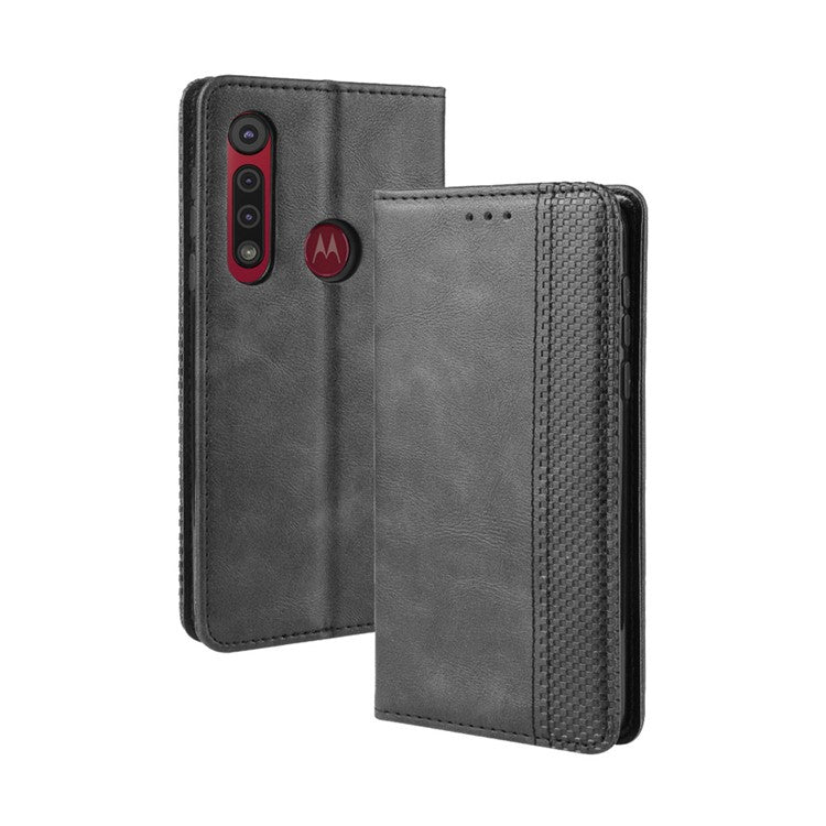 Vintage Style Stand Leather Wallet Stand Case for Motorola Moto G8 Plus - Black