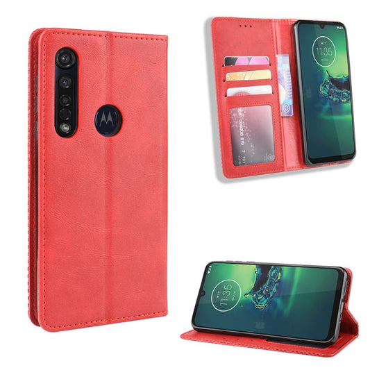 Vintage Style Stand Leather Wallet Stand Case for Motorola Moto G8 Plus - Red