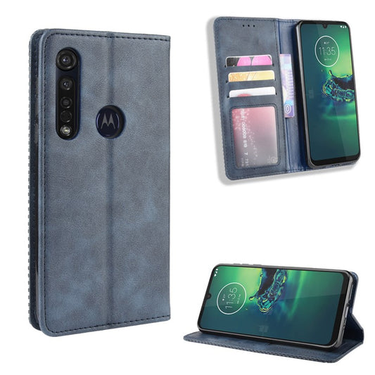 Vintage Style Stand Leather Wallet Stand Case for Motorola Moto G8 Plus - Blue