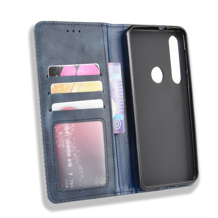 Vintage Style Stand Leather Wallet Stand Case for Motorola Moto G8 Plus - Blue
