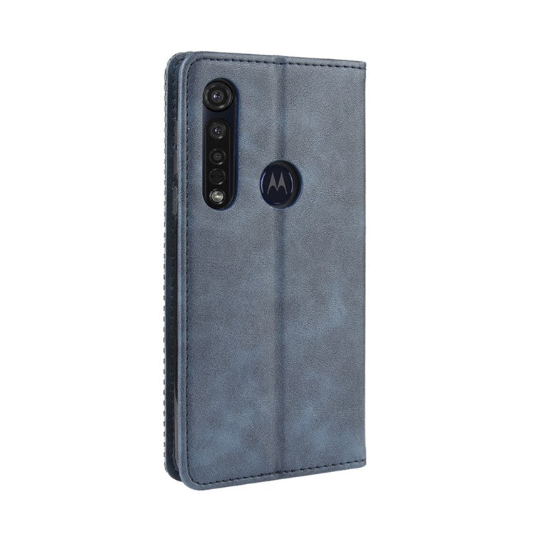 Vintage Style Stand Leather Wallet Stand Case for Motorola Moto G8 Plus - Blue