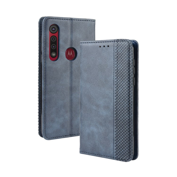 Vintage Style Stand Leather Wallet Stand Case for Motorola Moto G8 Plus - Blue
