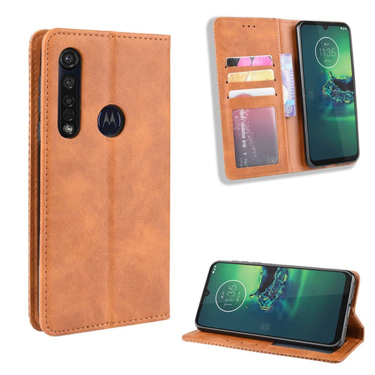 Vintage Style Stand Leather Wallet Stand Case for Motorola Moto G8 Plus - Brown