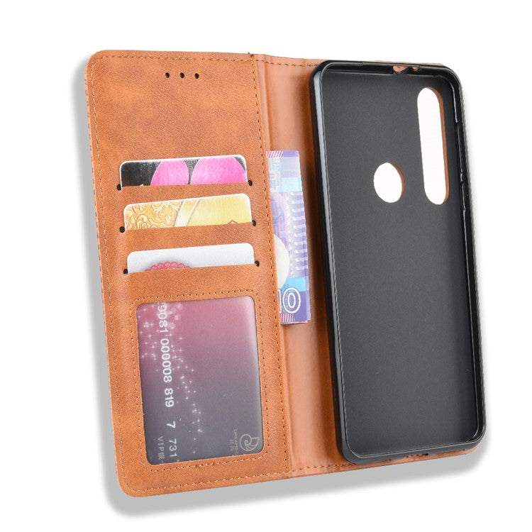 Vintage Style Stand Leather Wallet Stand Case for Motorola Moto G8 Plus - Brown