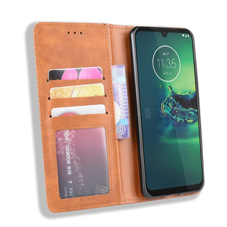 Vintage Style Stand Leather Wallet Stand Case for Motorola Moto G8 Plus - Brown