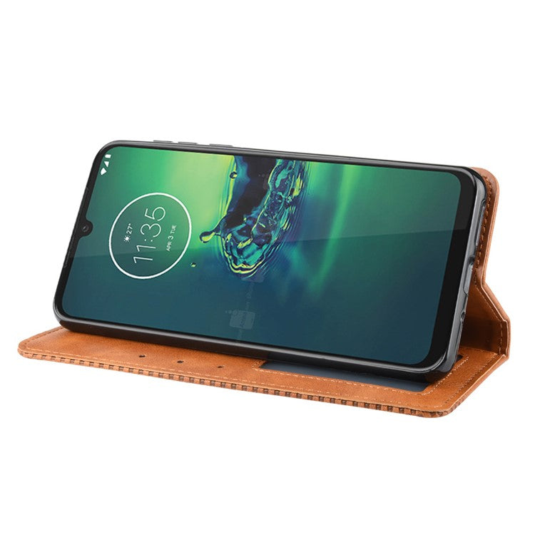 Vintage Style Stand Leather Wallet Stand Case for Motorola Moto G8 Plus - Brown