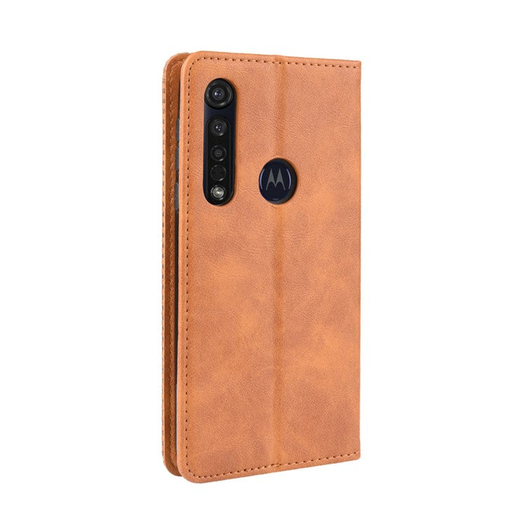 Vintage Style Stand Leather Wallet Stand Case for Motorola Moto G8 Plus - Brown